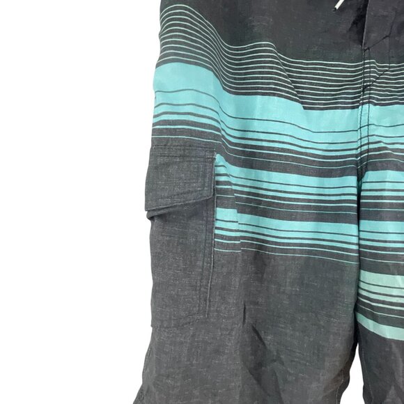 O’Neill Men’s Boardshorts Size 32 Gray Aqua Striped Surf Swim Trunks with Pocket - Picture 6 of 7